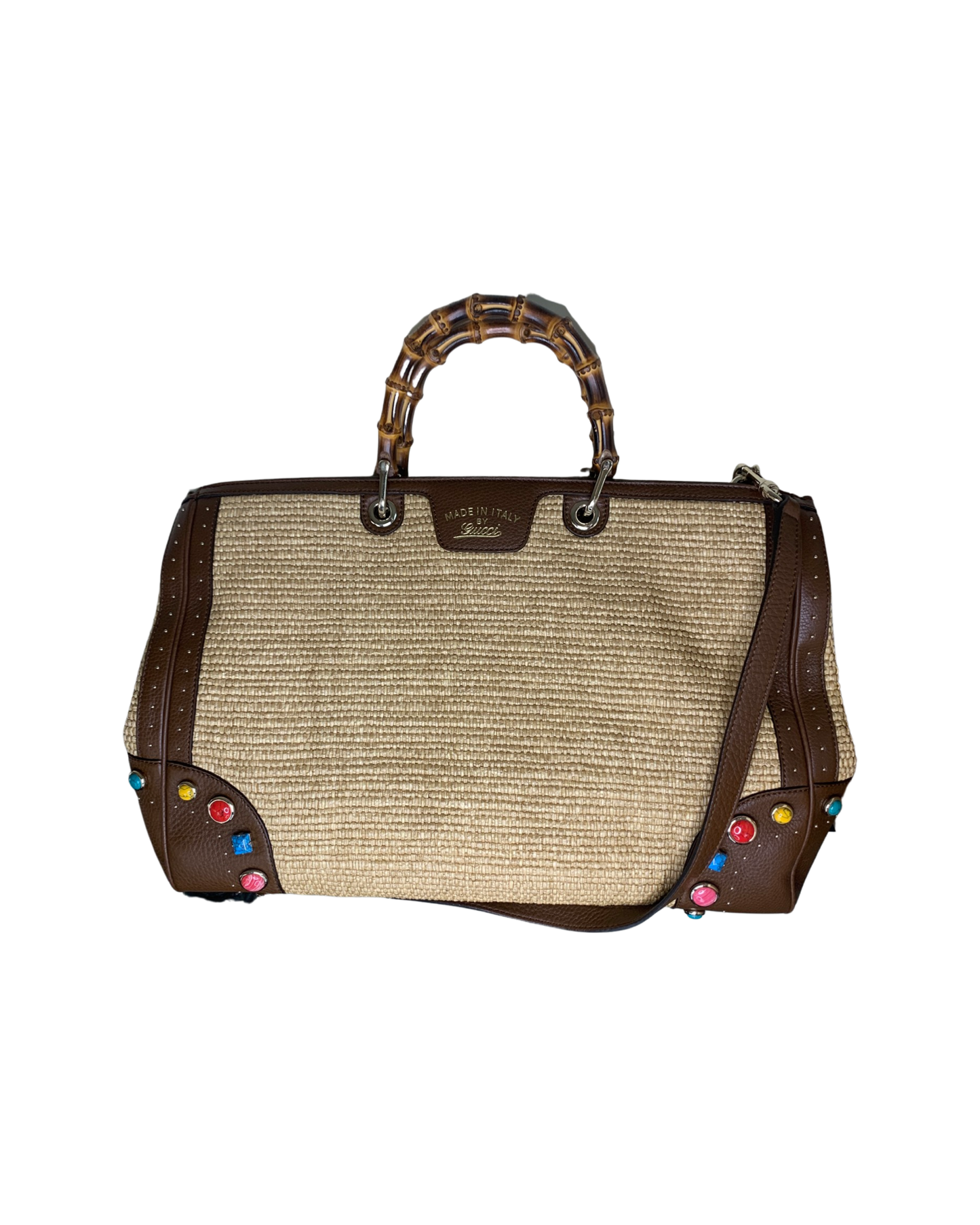 Gucci Large Raffia Bamboo Bag With Jewels