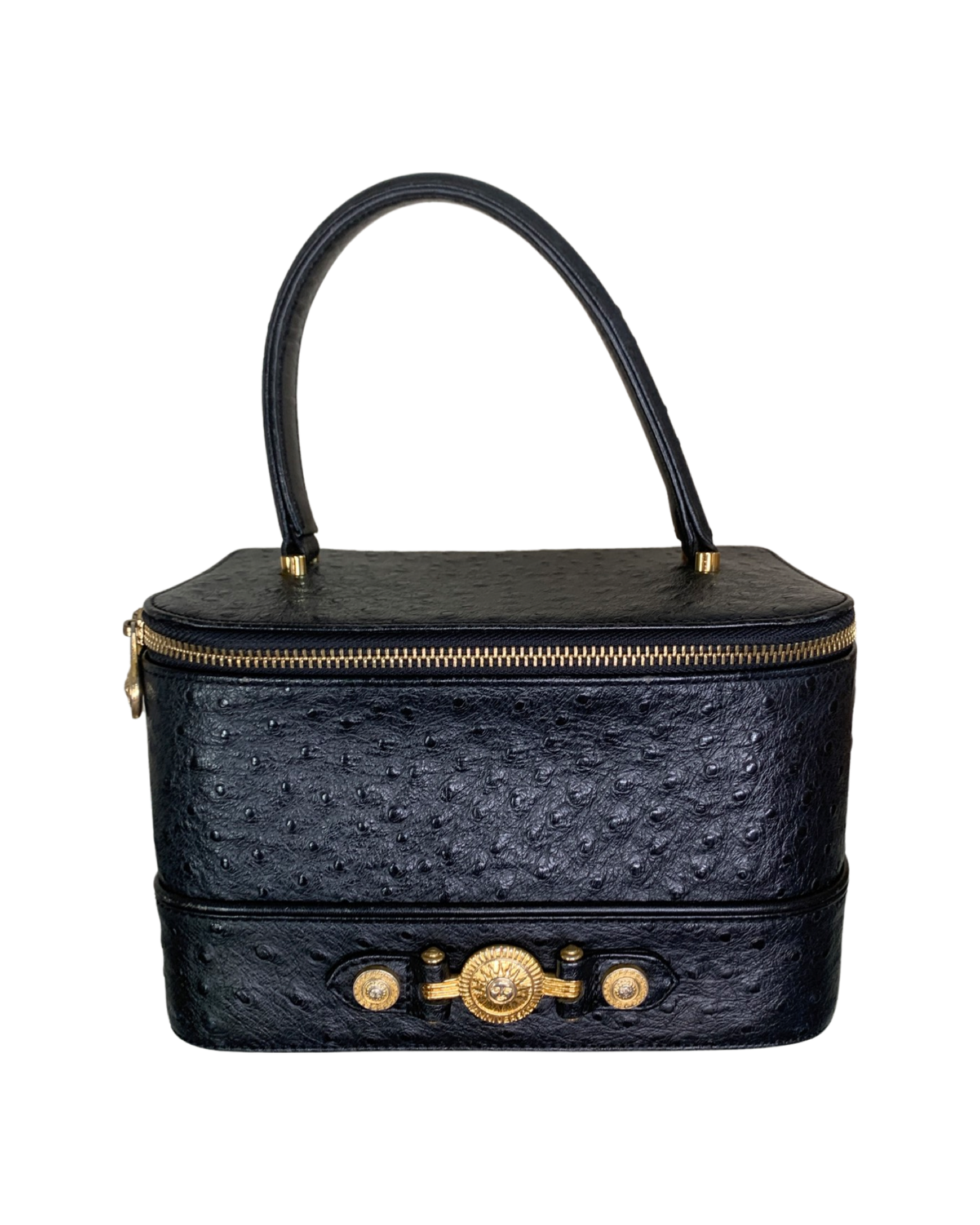 Versace Black Ostrich Vanity Bag