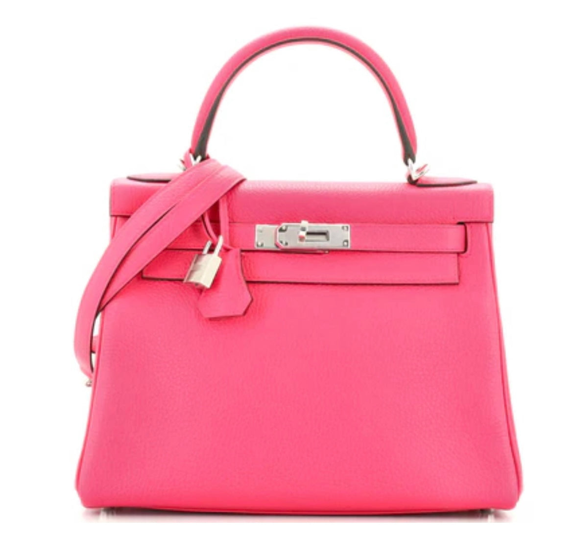 Hermès Kelly Handbag Rose Shocking Clemence with Palladium Hardware 28