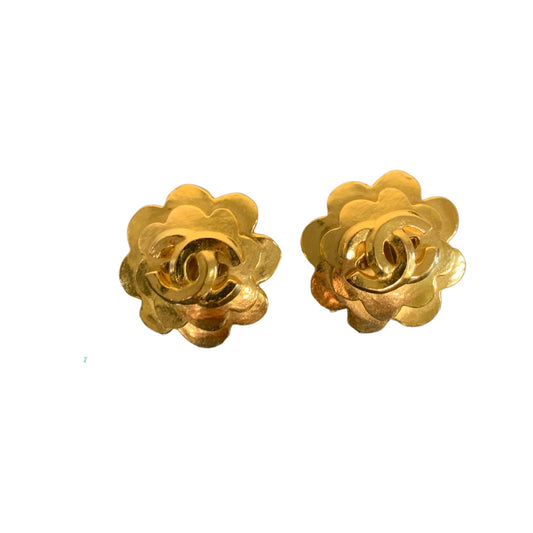 Chanel Gold Camellia Earrings